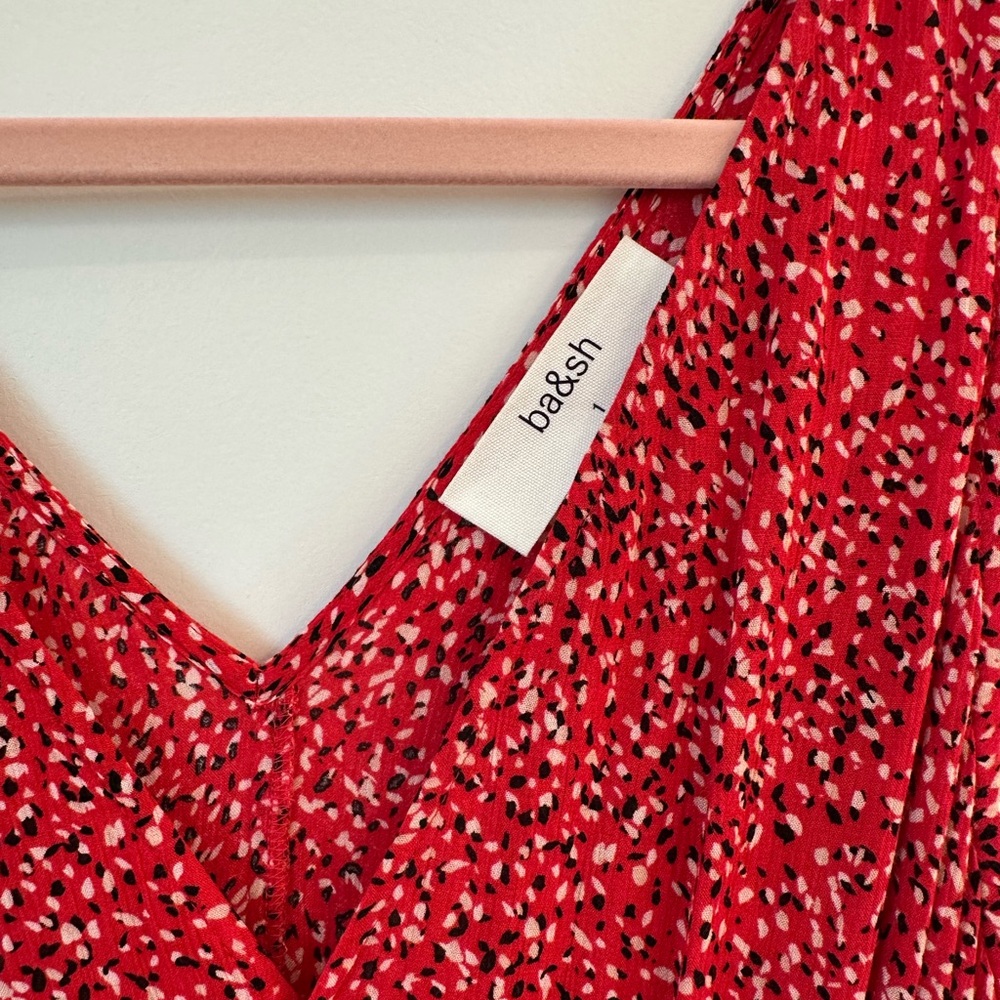 ba&sh Red Patterned V-Neck Romper - Picture 2 of 5